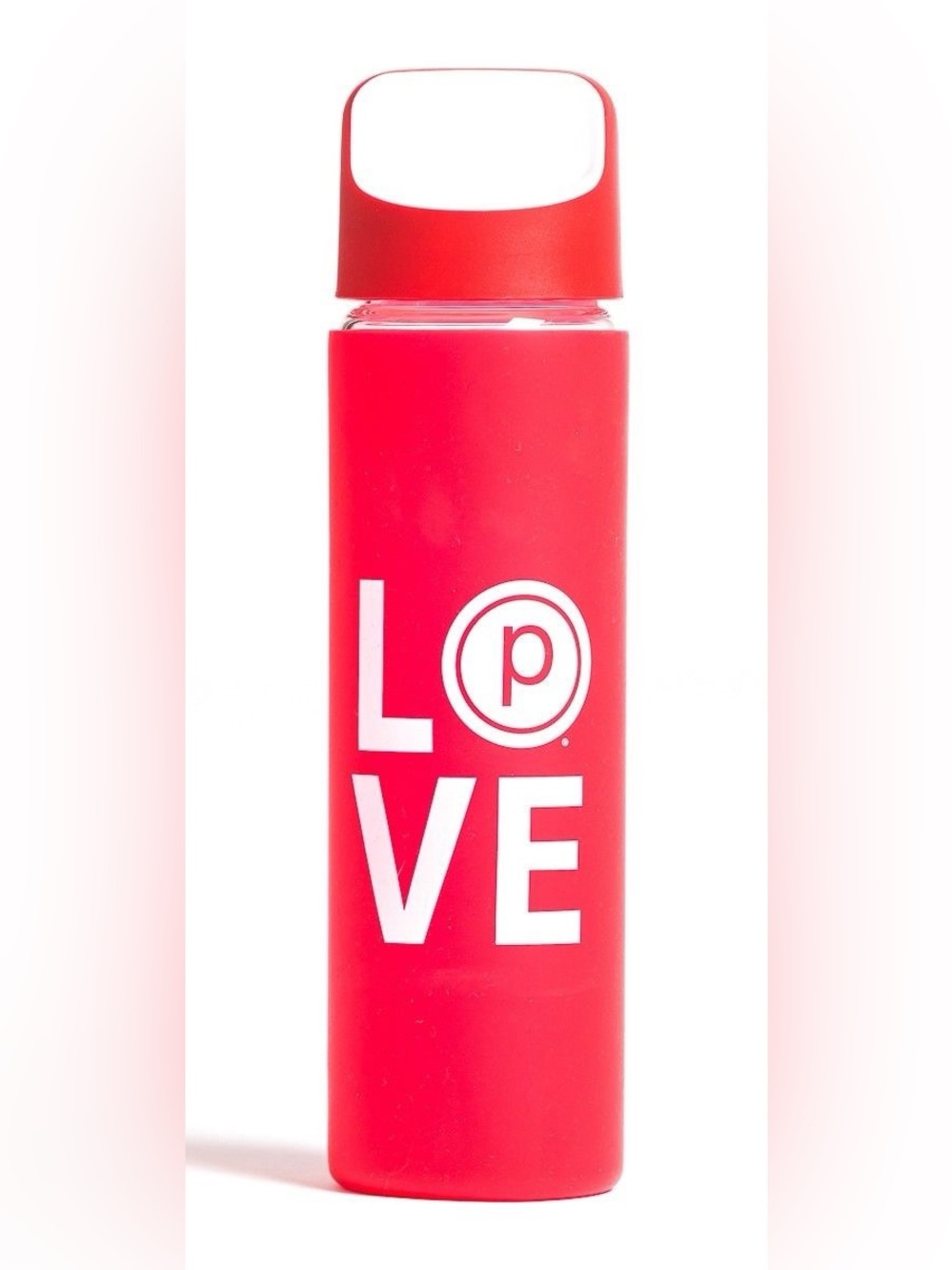 PURE BARRE Red Glass Water Bottle with Silicone Sleeve